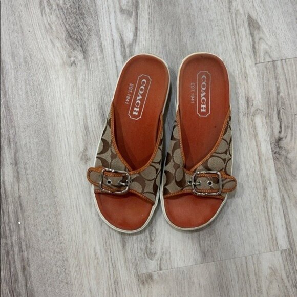 Coach  Canvas logo brown slides size 7 - Picture 1 of 6